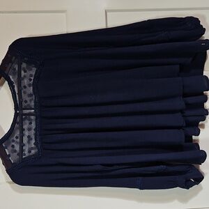 Q2 Collection Navy Embroidered Mesh Yoke Blouse Size Medium